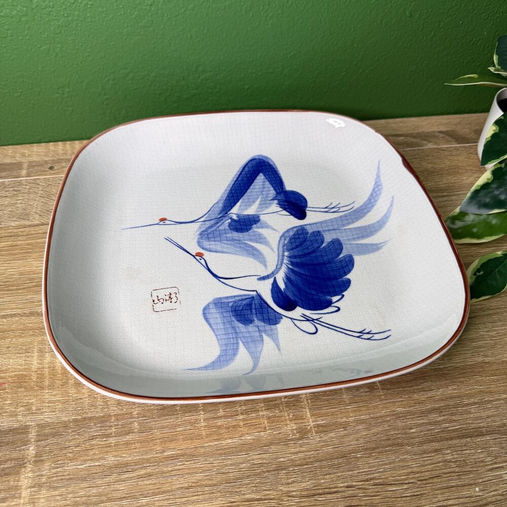 Vintage Japanese Porcelain Double Crane Platter Hand Painted Plates